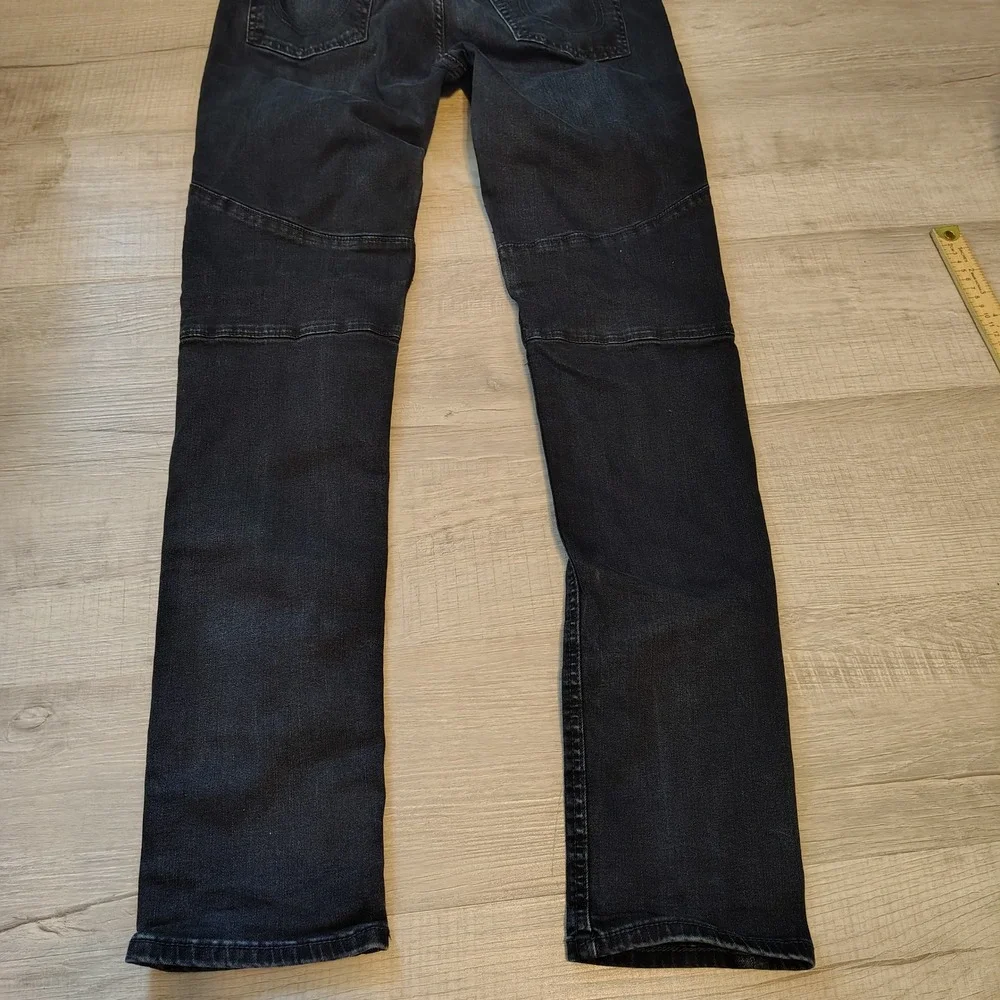 True Religion Rocco Relaxed Skinny Moto Jeans Black Ribbed Knee Mens 31